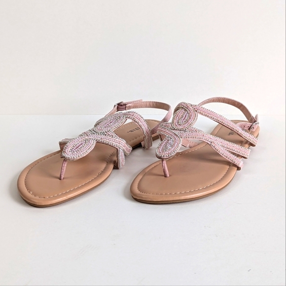 Flawed JustFab Stasha Bohemian Flat Thong Sandals Ankle Strap Pink Silver- sz 10 - Picture 5 of 13